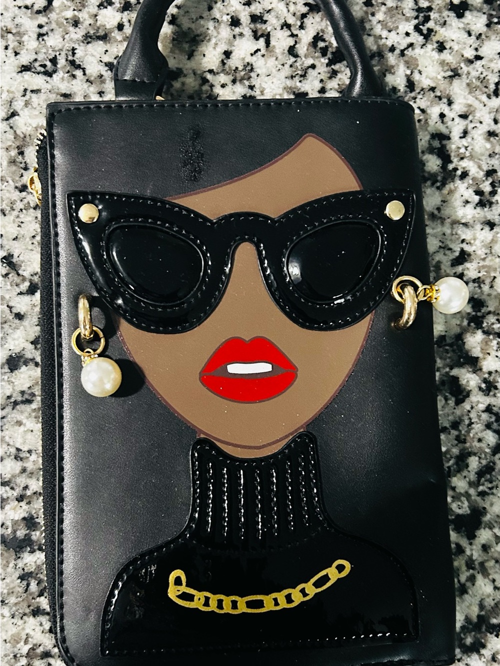 Women’s Novelty Phone Crossbody Bag with Red Lip Detail